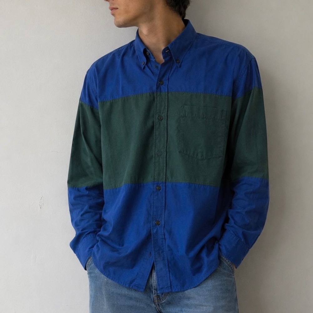 Argyleculture Blue Green Colorblock Button Down Shirt Medium Preppy Streetwear‎